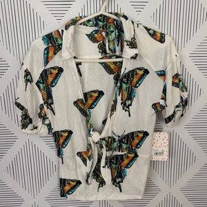 Free People, Butterfly Print Tie-Front Top (SP) NWT 🦋